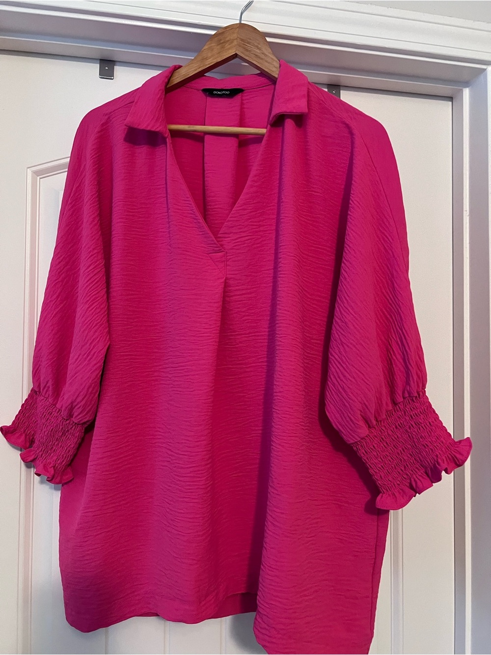Dolcezza Hot Pink V-Neck Smocked Sleeve Tunic